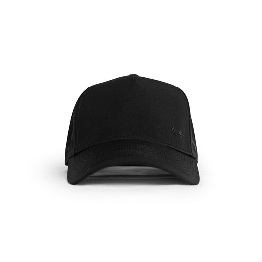 Black Balance Performance Cap front view - lightweight snapback training hat with moisture-wicking fabric