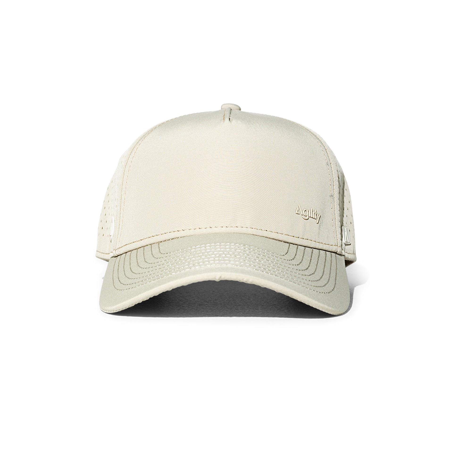 Beige Balance Performance Cap front view - lightweight snapback training hat with moisture-wicking fabric