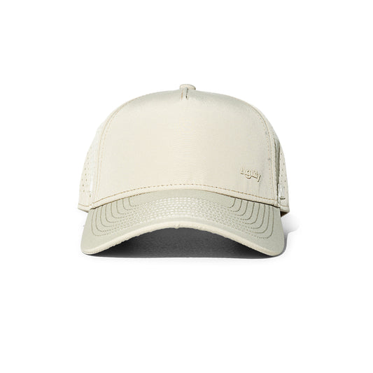 Beige Balance Performance Cap front view - lightweight snapback training hat with moisture-wicking fabric
