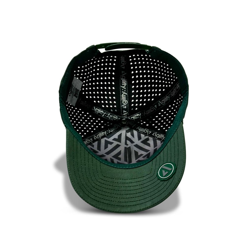 Deep Forest Green Cruz Performance Cap interior detail - moisture-wicking sweatband and quality construction