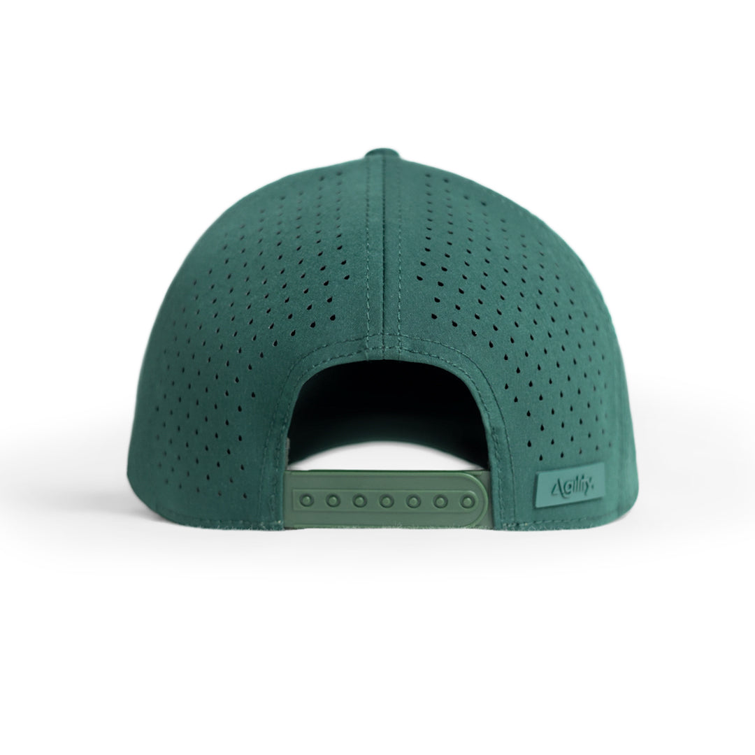 Agility Apparel Green Pursue Performance Cap — adjustable snapback closure and pre-curved visor
