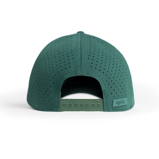 Agility Apparel Green Pursue Performance Cap — adjustable snapback closure and pre-curved visor

