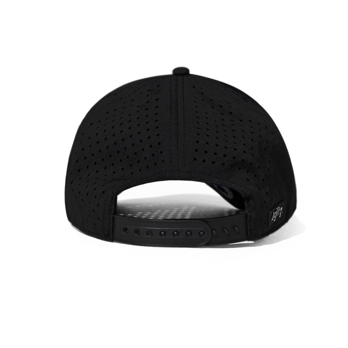 Black Cruz Performance Cap by Agility Apparel — back view showing adjustable closure
