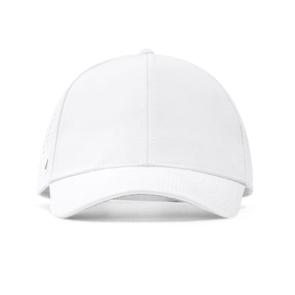 Agility Apparel White Pursue Performance Cap — adjustable snapback closure and pre-curved visor
