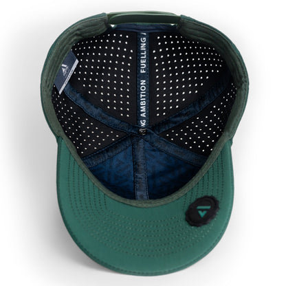 Green Pursue Performance Cap — moisture-wicking fabric for long-distance running in Australian heat
