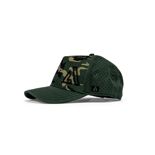 Agility Apparel Deep Forest Camo Cruz Performance Cap — adjustable closure and pre-curved visor
