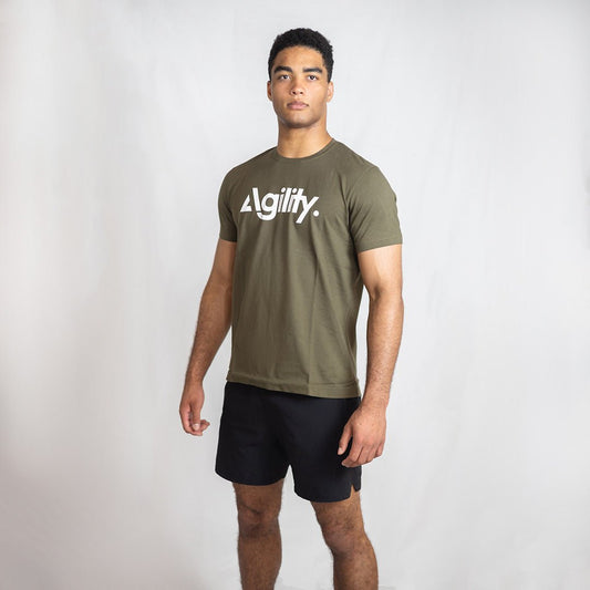 Khaki Athletic Logo Tee | Slim Fit Midweight Cotton T-Shirt - AgilityApparel