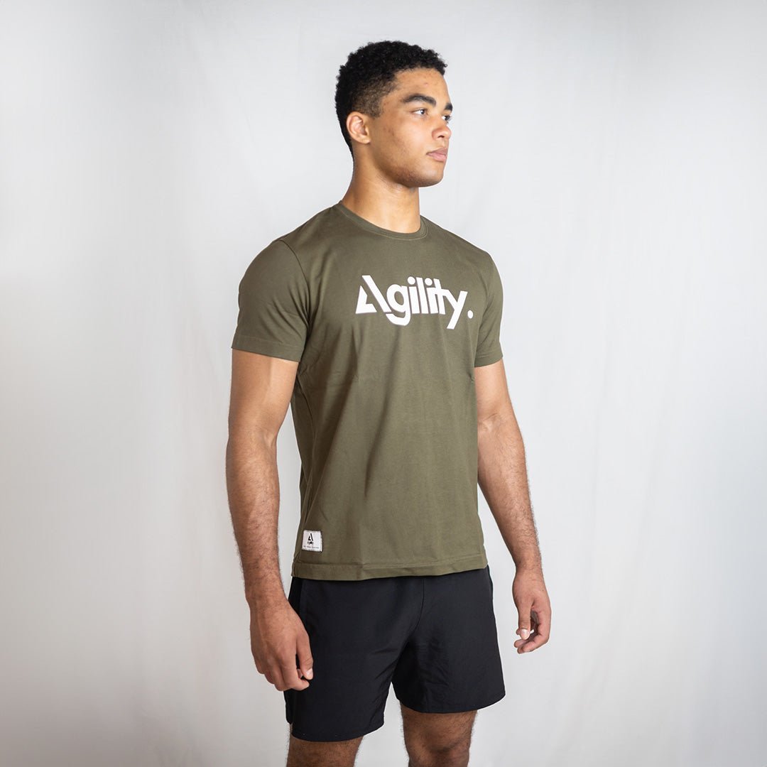 Khaki Athletic Logo Tee | Slim Fit Midweight Cotton T-Shirt - AgilityApparel
