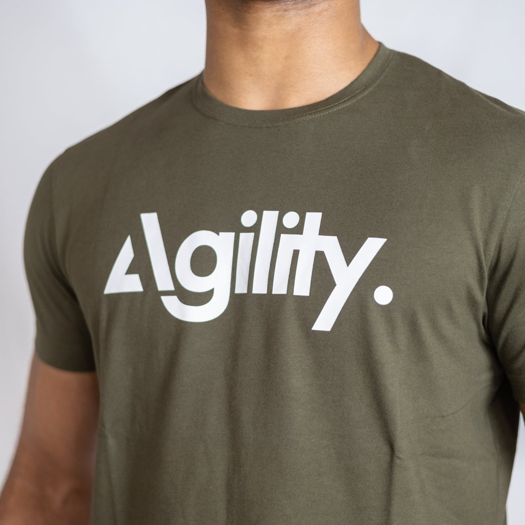 Khaki Athletic Logo Tee | Slim Fit Midweight Cotton T-Shirt - AgilityApparel