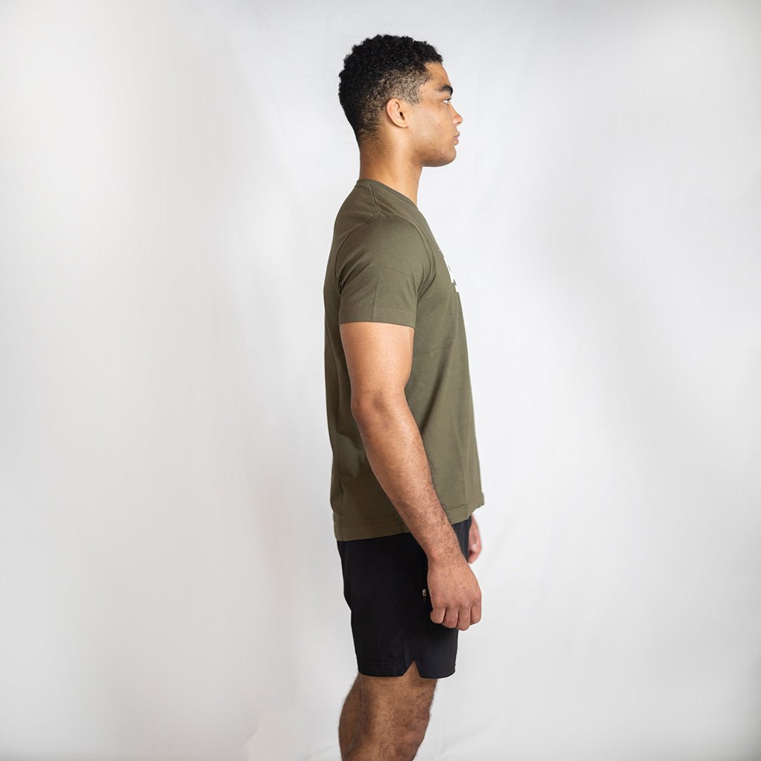 Khaki Athletic Logo Tee | Slim Fit Midweight Cotton T-Shirt - AgilityApparel