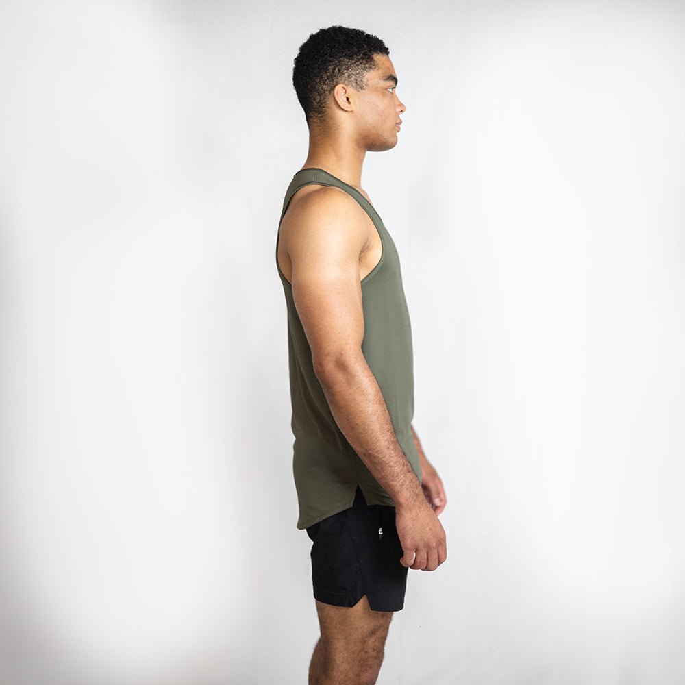 Khaki Momentum Singlet | AeroFlex™ Relaxed Fit Training & Running Top - AgilityApparel