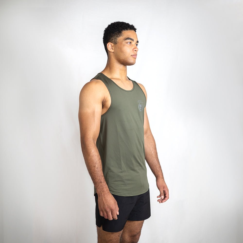 Khaki Momentum Singlet | AeroFlex™ Relaxed Fit Training & Running Top - AgilityApparel