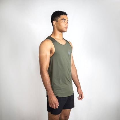 Khaki Momentum Singlet | AeroFlex™ Relaxed Fit Training & Running Top - AgilityApparel