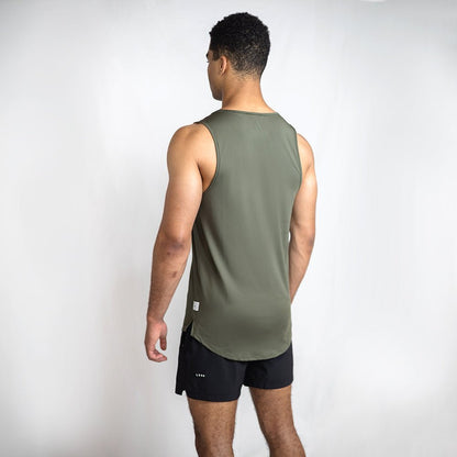 Khaki Momentum Singlet | AeroFlex™ Relaxed Fit Training & Running Top - AgilityApparel