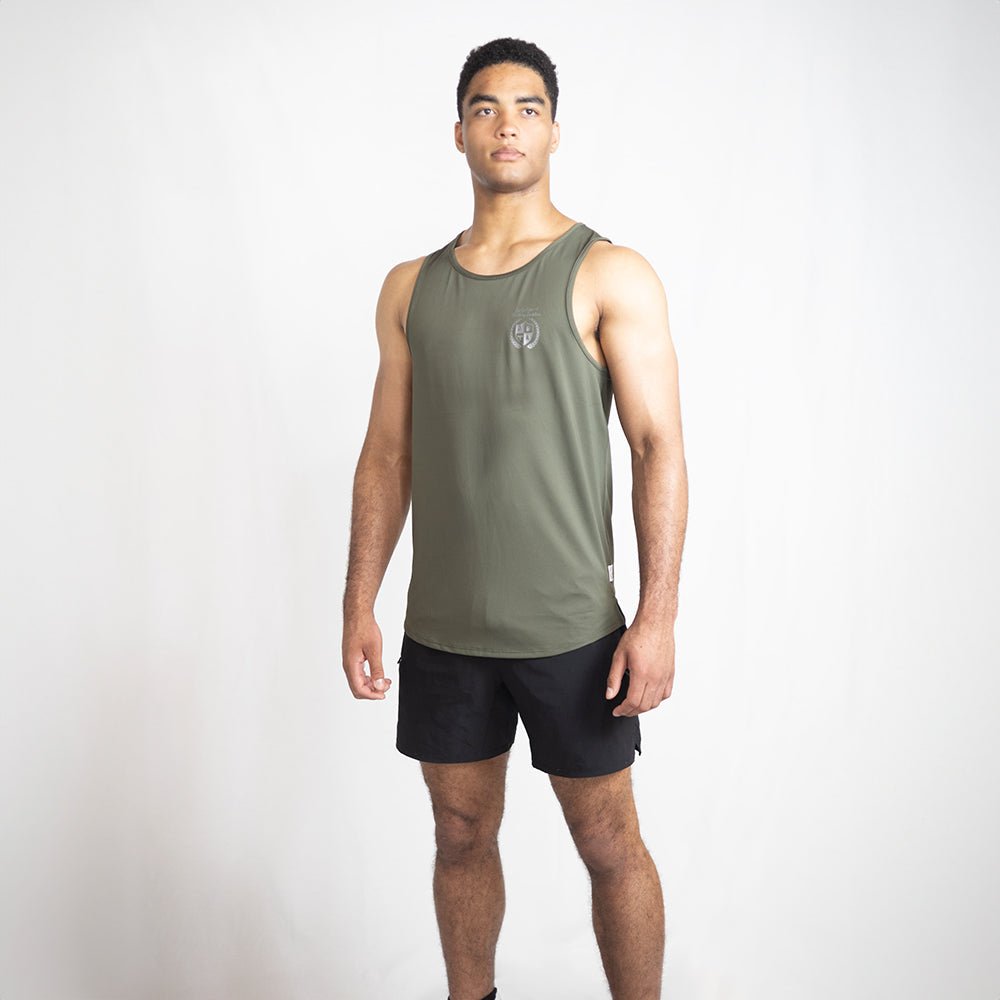 Khaki Momentum Singlet | AeroFlex™ Relaxed Fit Training & Running Top - AgilityApparel