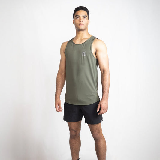 Khaki Momentum Singlet | AeroFlex™ Relaxed Fit Training & Running Top - AgilityApparel
