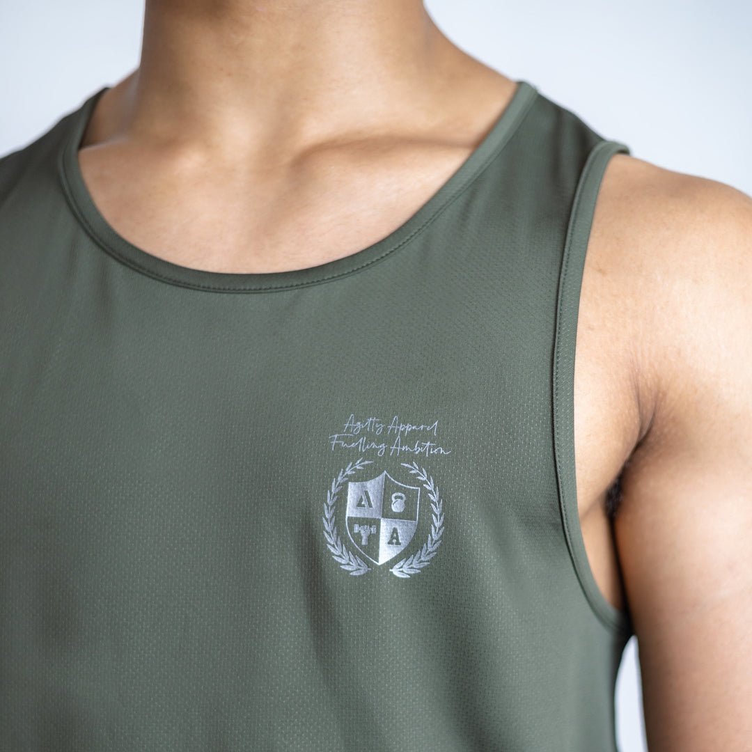 Khaki Momentum Singlet | AeroFlex™ Relaxed Fit Training & Running Top - AgilityApparel