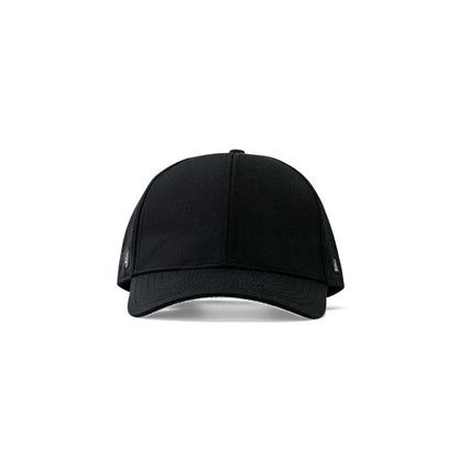 Black Pursue Performance Cap front view - lightweight snapback running hat with moisture-wicking fabric